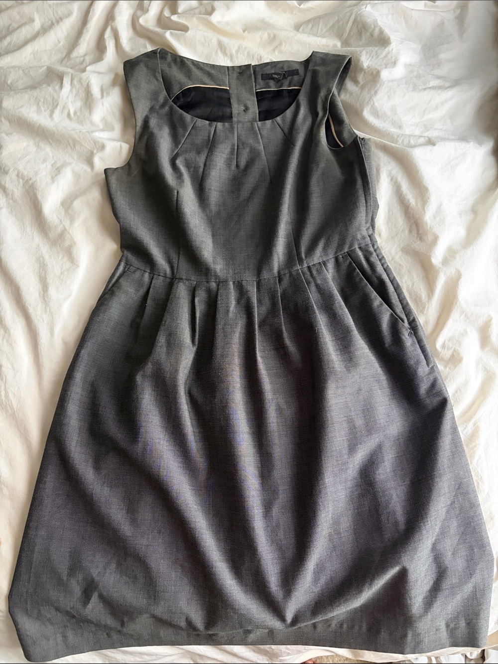 H&M Charcoal Gray Sleeveless Pleated Sheath Dress